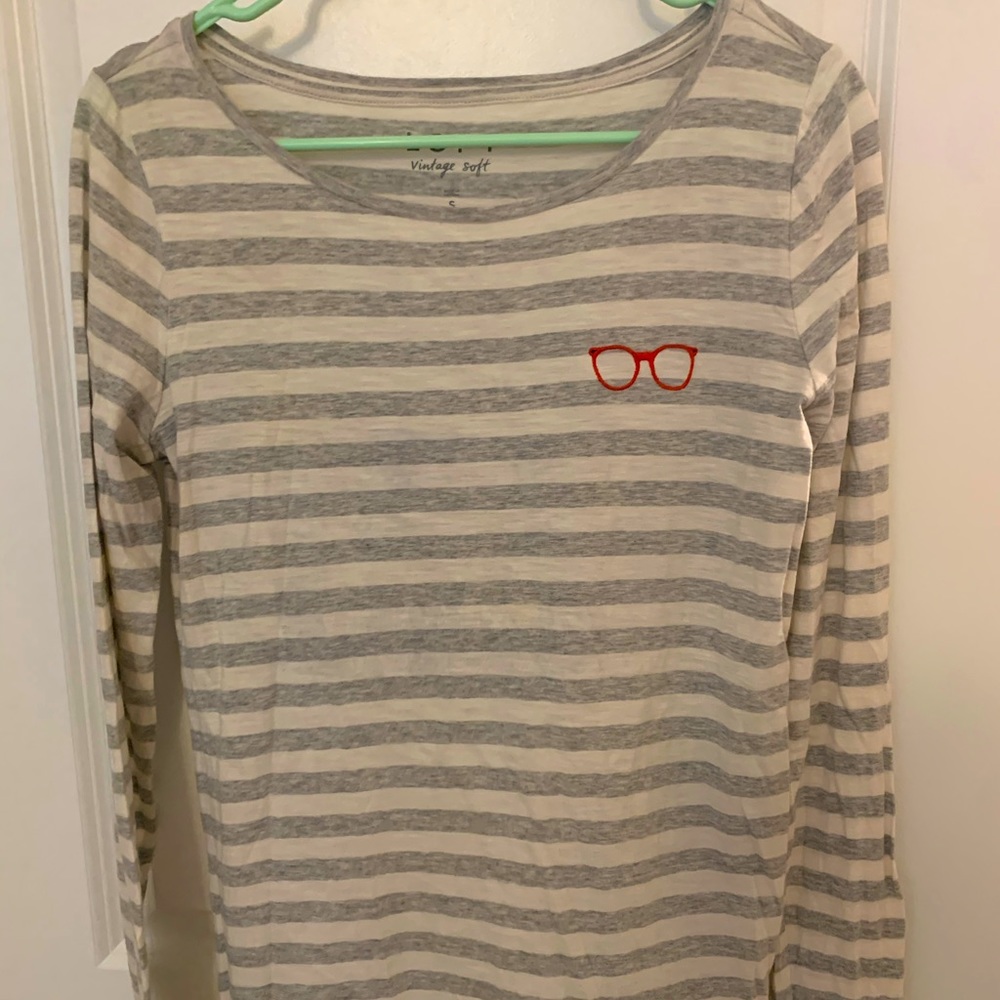 LOFT Grey and White Striped Tee Size Small